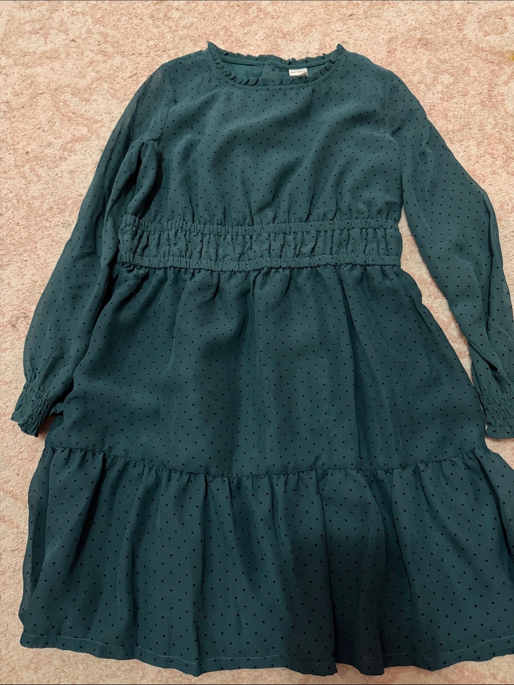 Carter's Dark Green Long-Sleeve Dot Tiered Dress